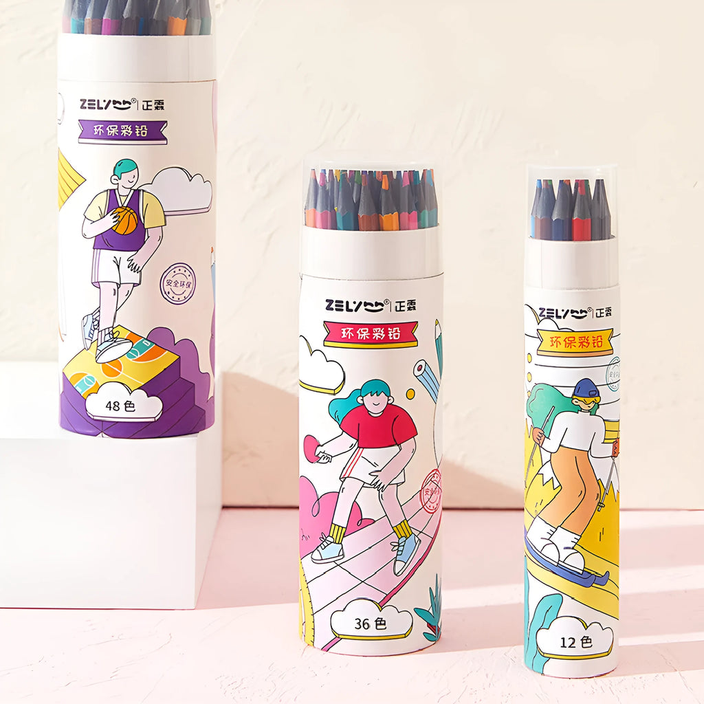 Zhenglin Sports Series colour pencils in 24-colour and 36-colour sets for children's drawing