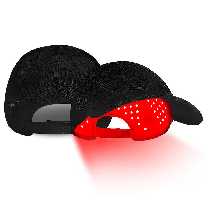 Black infrared red light therapy peaked cap for hair growth treatment with controller