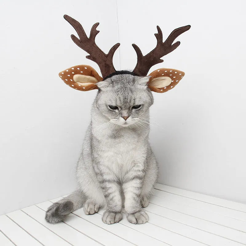 Brown polyester deer antler holiday anti-slip headband on display