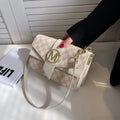 Niche personality printed letter shoulder messenger bag in beige with flap closure and single shoulder strap