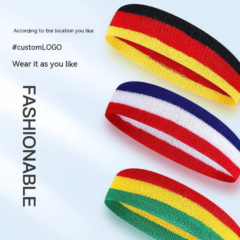 Colourful sports headband showing multiple colour combinations for adult running and basketball