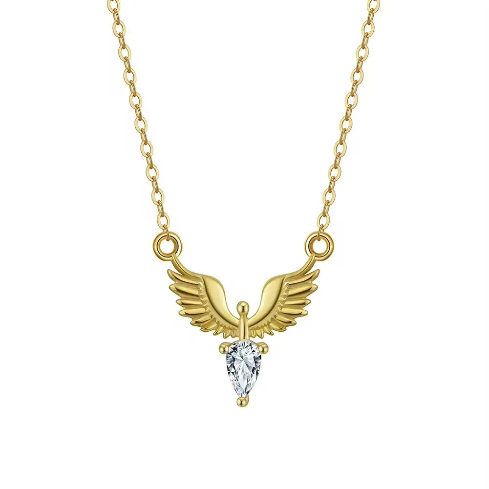 Close-up of a women's sterling silver necklace with an eagle pendant on an O-ring chain.