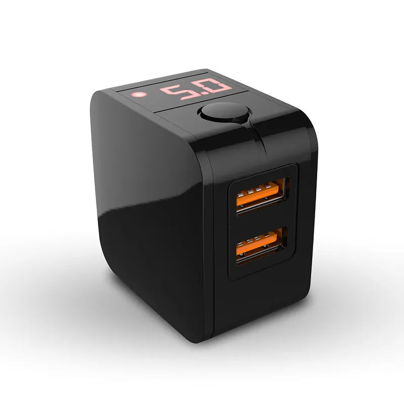 5V2.4A dual USB travel charger with digital display in black, white, and red colour options