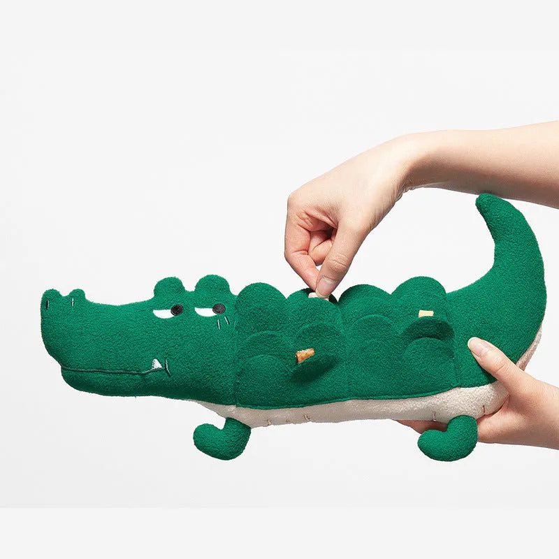 Green fabric plush toy dog measuring 35cm by 18cm for interactive play