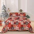 Red Christmas plaid pattern duvet cover and pillowcases three-piece bedding set
