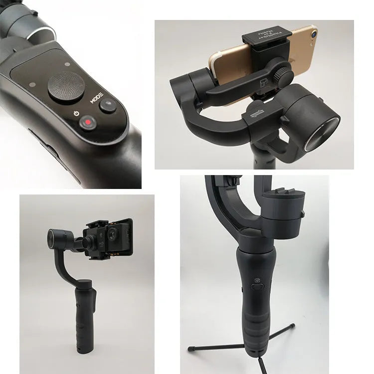 Black 3-axis handheld gimbal for smartphones under 6.5 inches, plastic construction