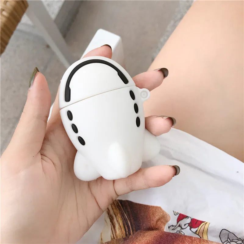 Silicone flip protective case for AirPods with aircraft headset cartoon design and metal hook