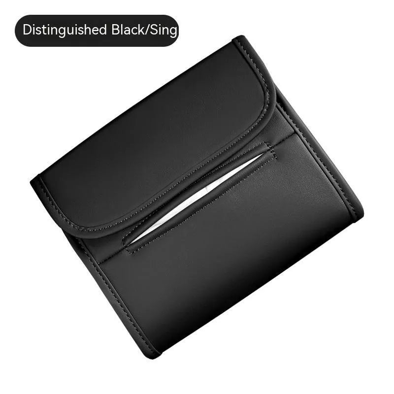 Leather car tissue box with elastic band for mounting on sun visor or chair back