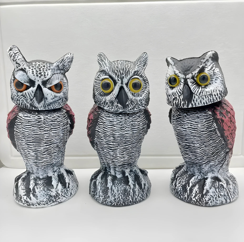 Plastic artificial owl bird deterrent ornament with shaking head design for outdoor pest control