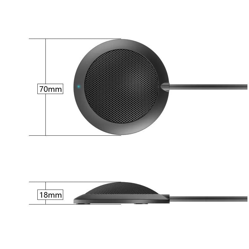 Black 360 degree omnidirectional USB microphone with zinc alloy shell and metal mesh cover on a desk
