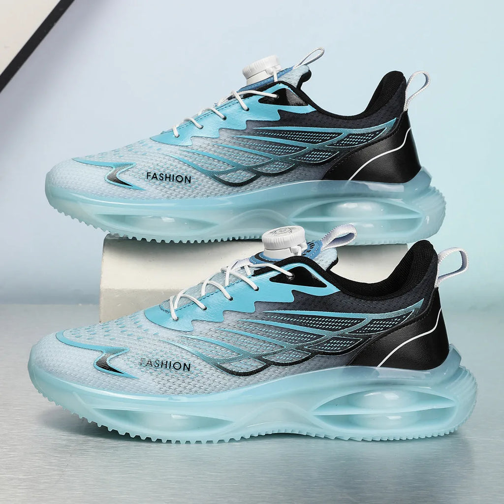 Casual solid colour running shoes with mesh upper and rubber sole in sky blue