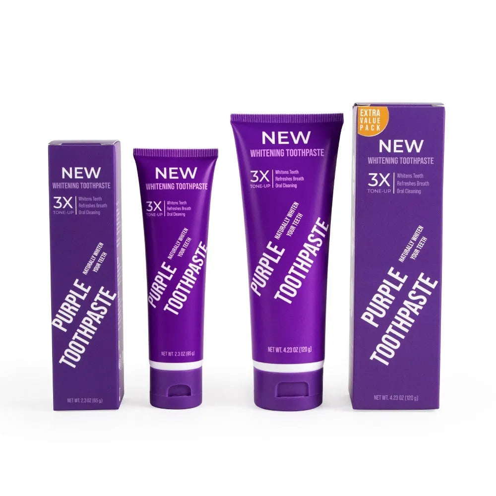 Purple whitening toothpaste in 120g tube for adult dental stain removal