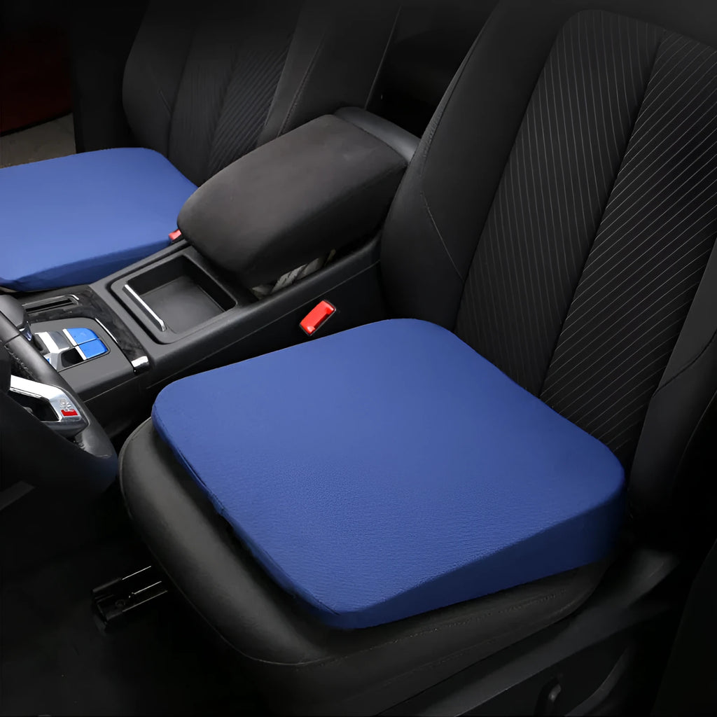 Black simple style car heightening cushion measuring approximately 42 x 39 x 6 cm on a car seat