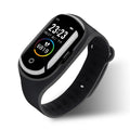 Smart bracelet with integrated wireless earphones in silicone wristband showing 1-inch screen