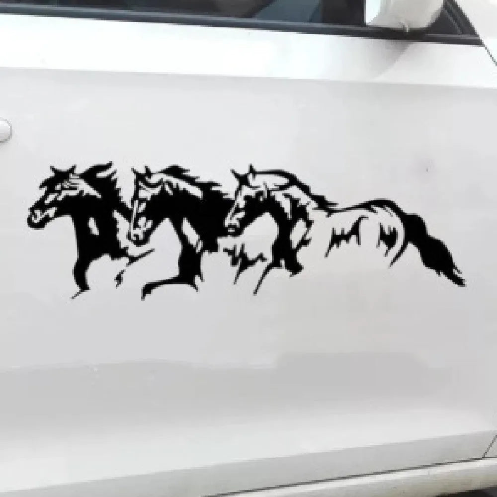 Three Horses 25cm by 8cm vinyl car decal showing steed design in four colour options
