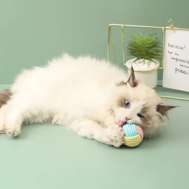 Handmade 5cm cotton cat plush toy in blue powder, green blue, or pink green colours