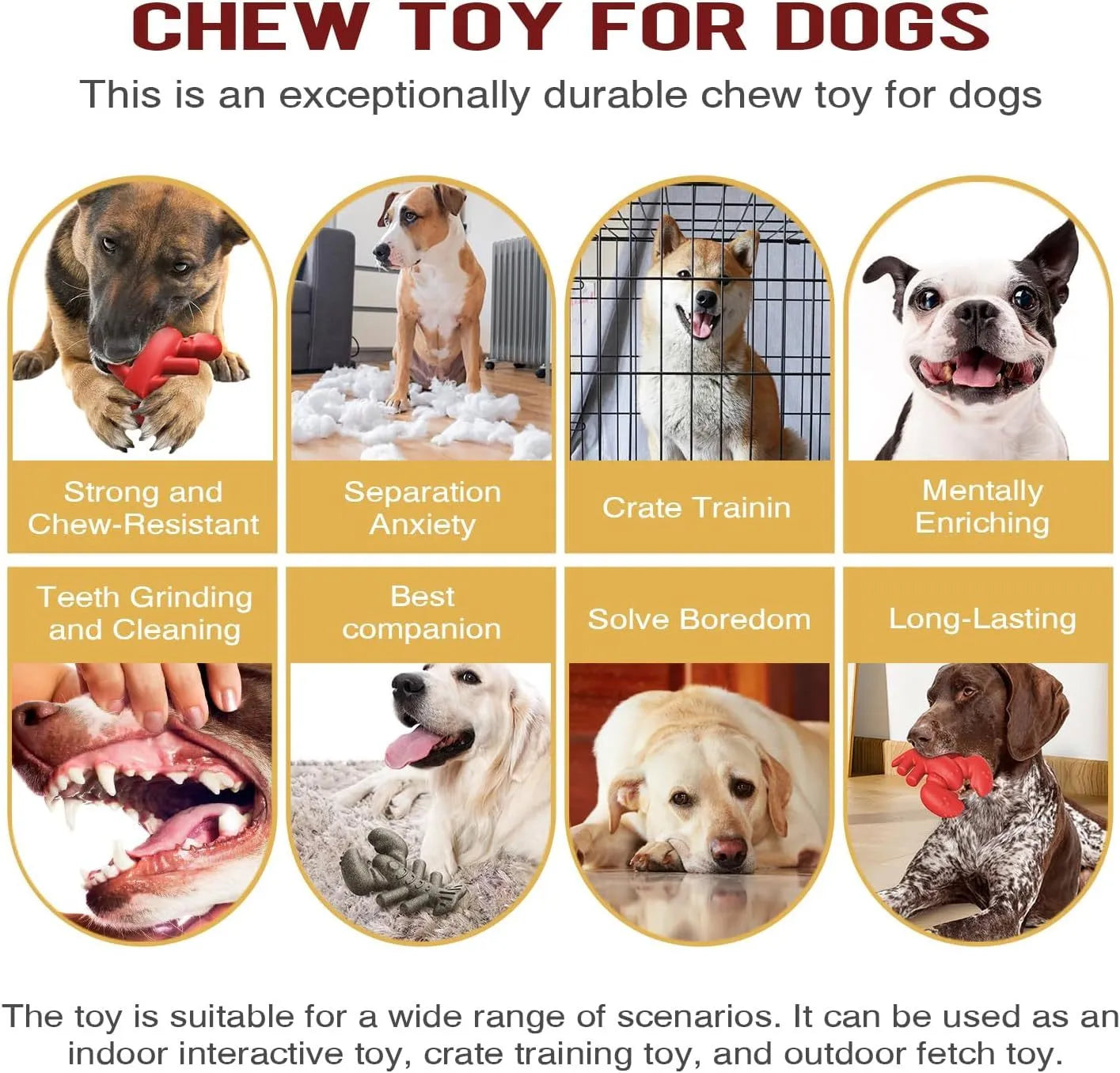 Red hard dog chew toy for aggressive chewers, shown next to a ruler indicating its 170mm length.