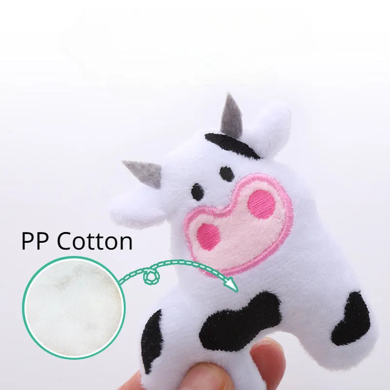 Plush cat toy shaped like a cow with catnip filling for feline play