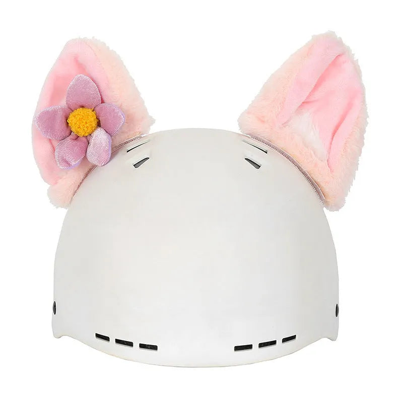 Plush fabric cartoon-themed cover set for an adult motorcycle helmet with a matching hat.