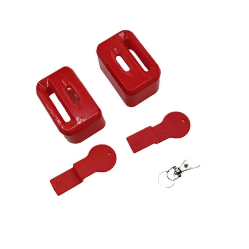 Black plastic ABS seat belt lock catch clamp holder installed on car seat belt webbing