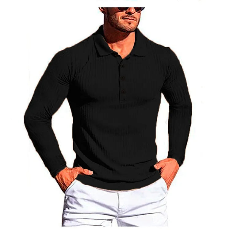Men's slim fit summer shirt in high elastic knit fabric with short sleeves, shown in striped pattern