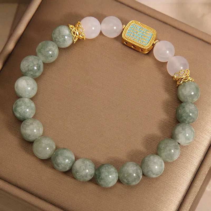 Natural oil green emerald crystal bracelet for women with five scriptures design elements