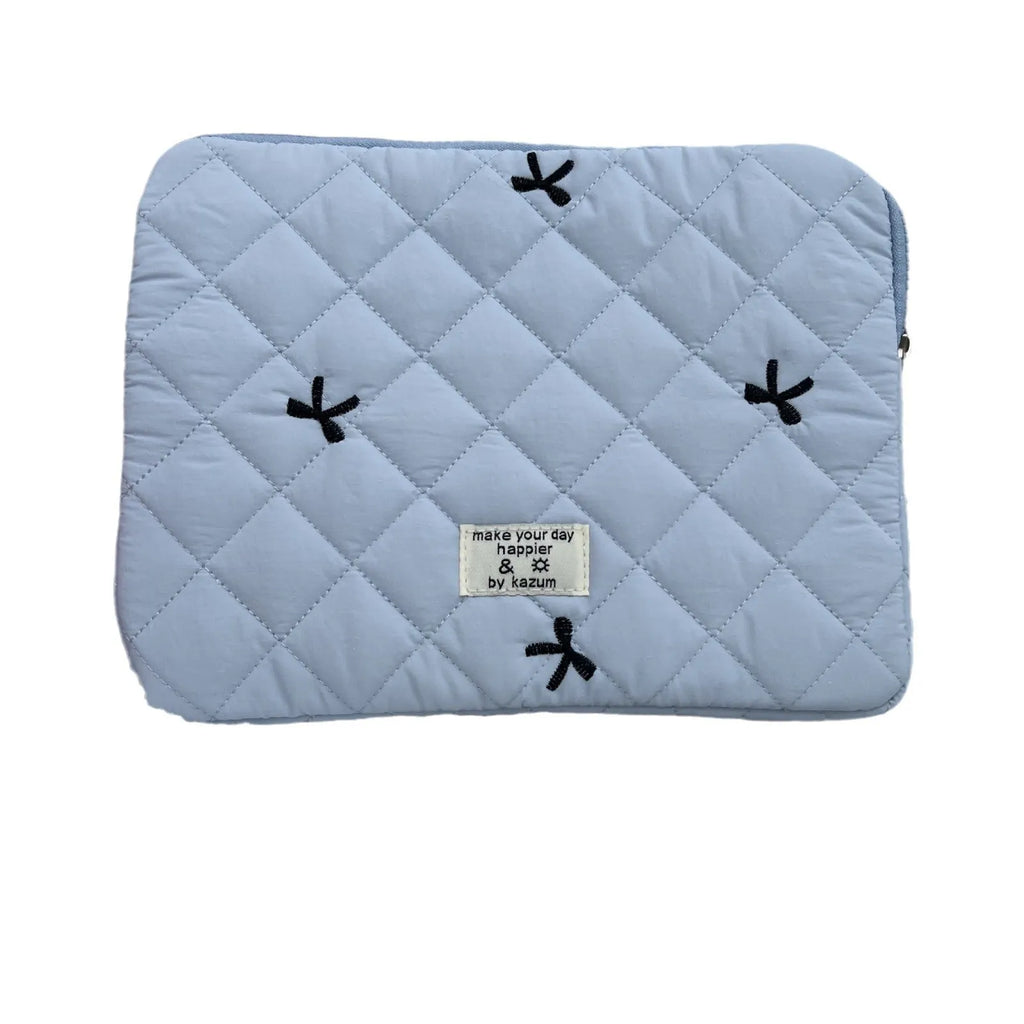 Cute rhombus embroidered bow notebook storage bag for laptop, nylon, light pink, fits 13-14 inch device