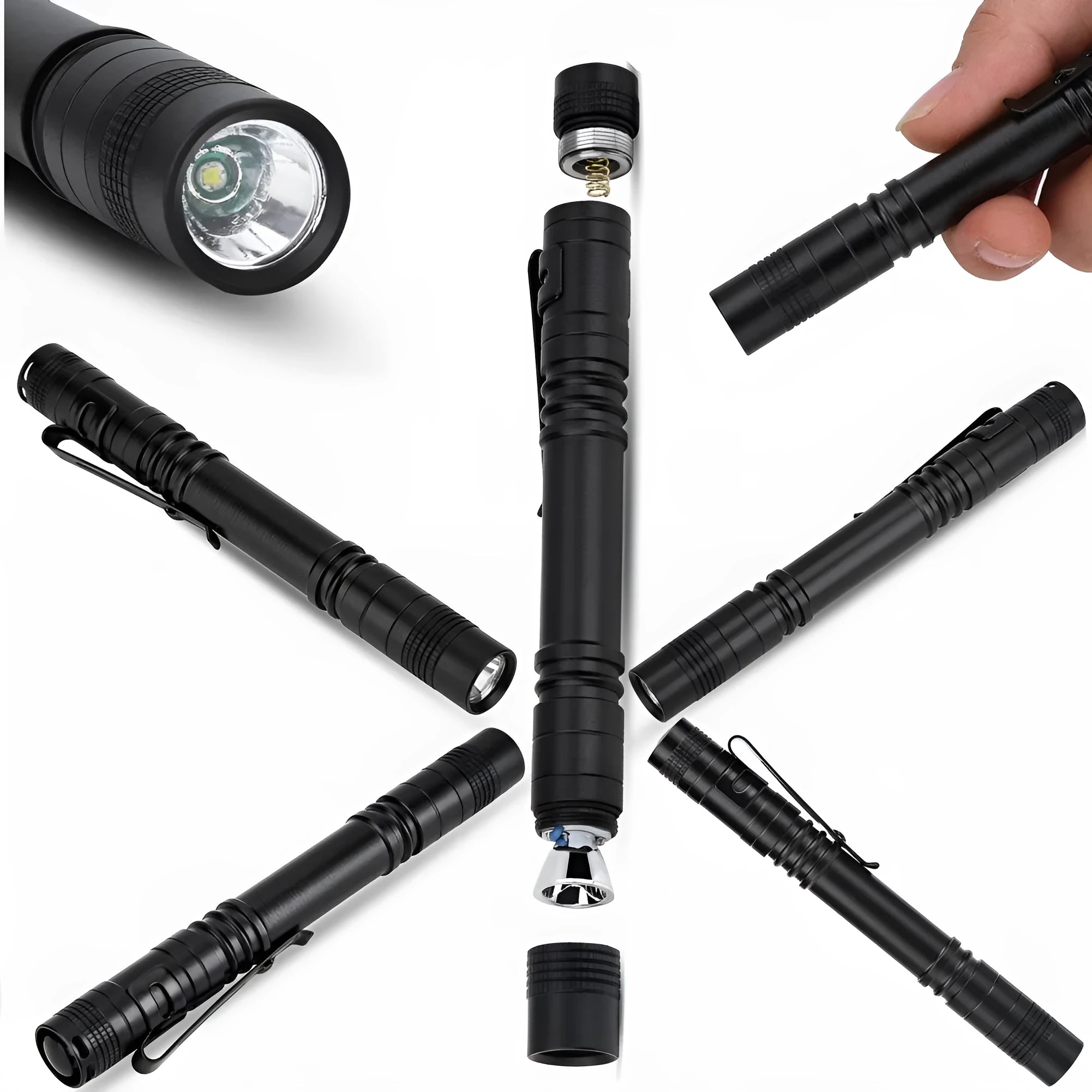 Aluminium alloy waterproof pencil-type flashlight, 13CM long, 1W LED, rechargeable battery