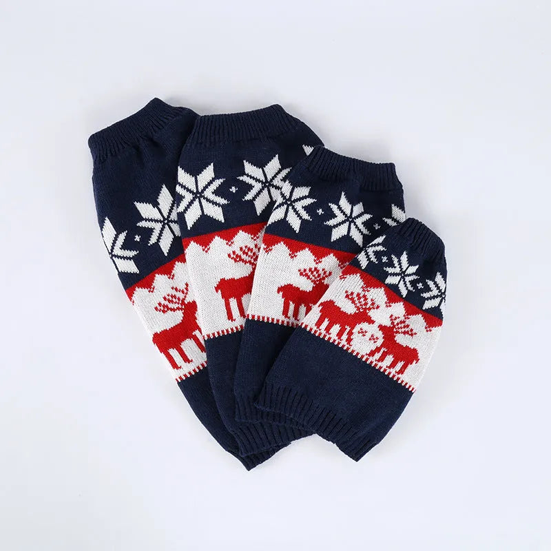 Navy blue knitted Christmas sweater for dogs in acrylic material with festive design
