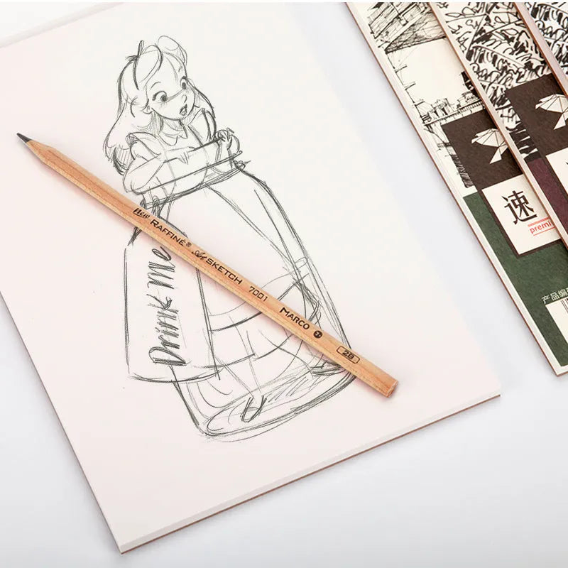 A4 coil bound drawing book with blank pages, open flat on a desk