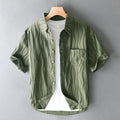 Men's pure cotton summer casual shirt in apricot colour with short sleeves and loose fit