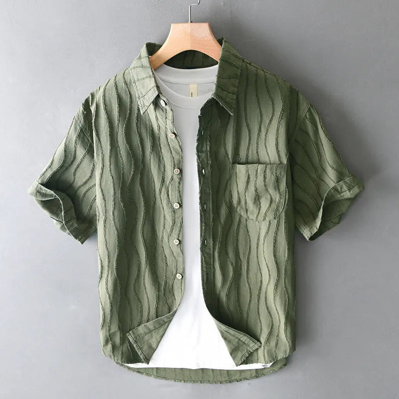Men's pure cotton summer casual shirt in apricot colour with short sleeves and loose fit