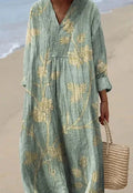 Floral 3D print long sleeve shirt dress with princess cut and wide waist on a hanger