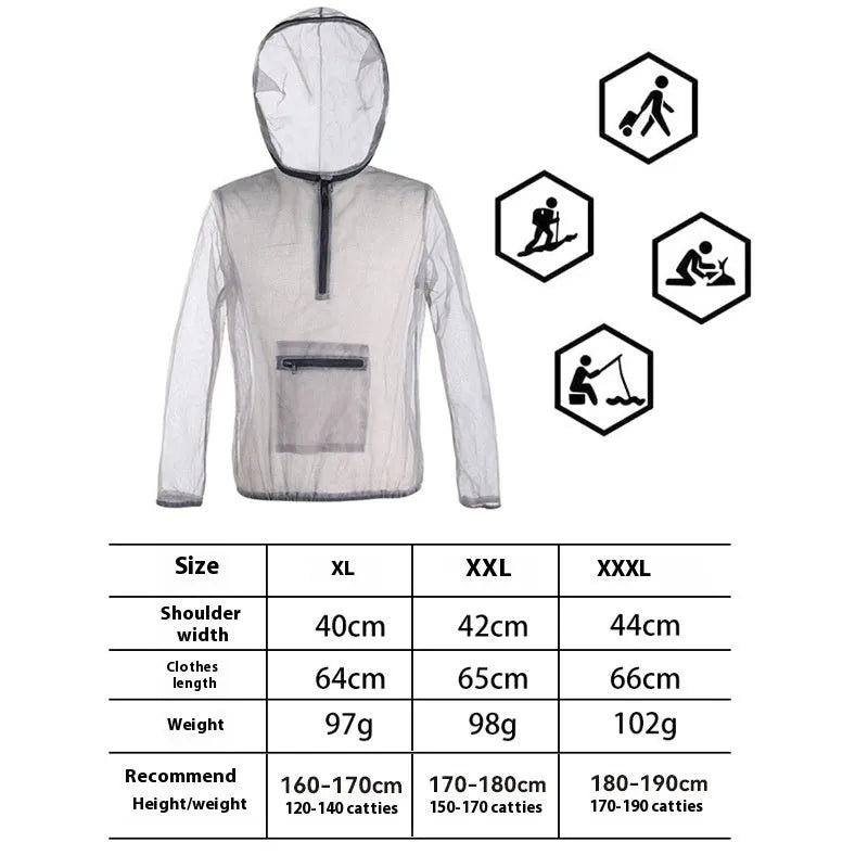 Breathable insect-proof mesh cloth jacket in smoky gray for outdoor hiking and fishing