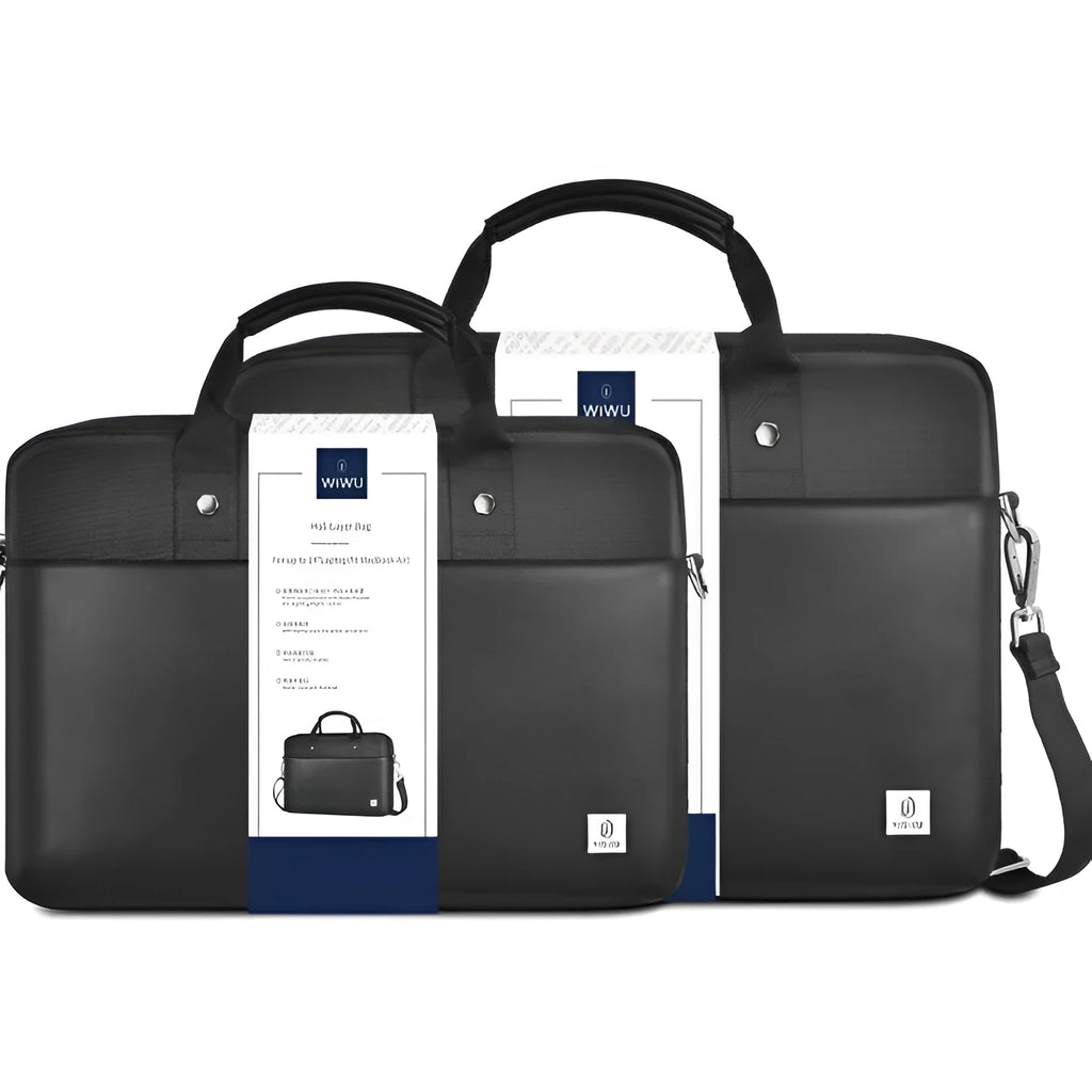 Black Oxford cloth laptop backpack showing multiple organisation pockets and a separate padded computer compartment.