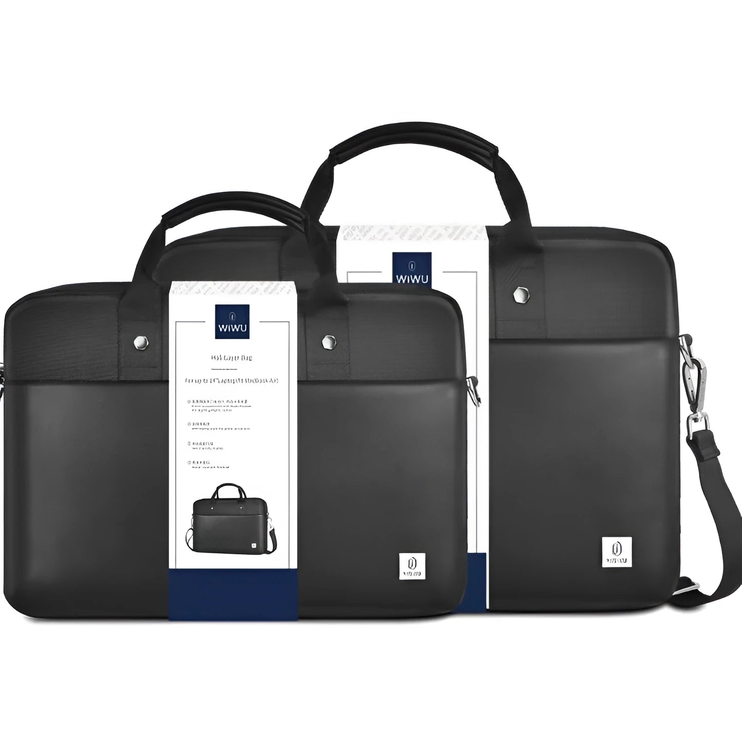 Black Oxford cloth laptop backpack showing multiple organisation pockets and a separate padded computer compartment.