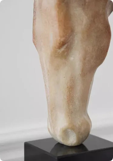 French retro abstract horse head desktop sculpture ornament with carved surface, 50cm tall.