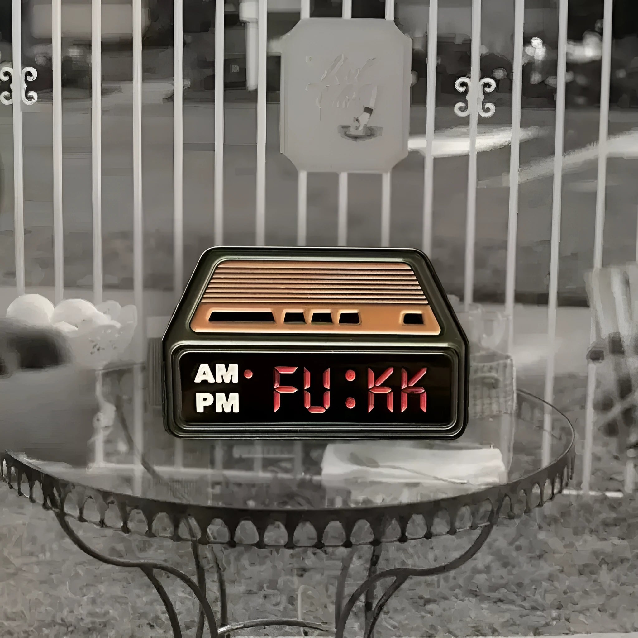 Creative Home black metal retro alarm clock brooch pin with original design on a jacket lapel