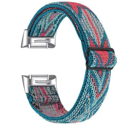Adjustable printed elastic watch strap for Fitbit Charge 6 in Green Arrow colour, 5.5-8.5 inches fit