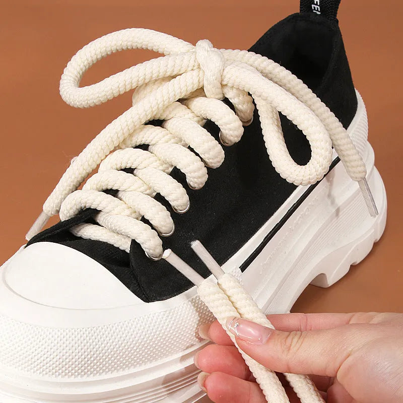 Round 10mm woven shoelace in white, beige, and black for solid colour bread shoes, lengths 80cm to 160cm