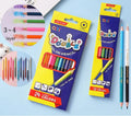 Set of wooden colour pencils with double-headed leads shown in 12-piece and 6-piece options.