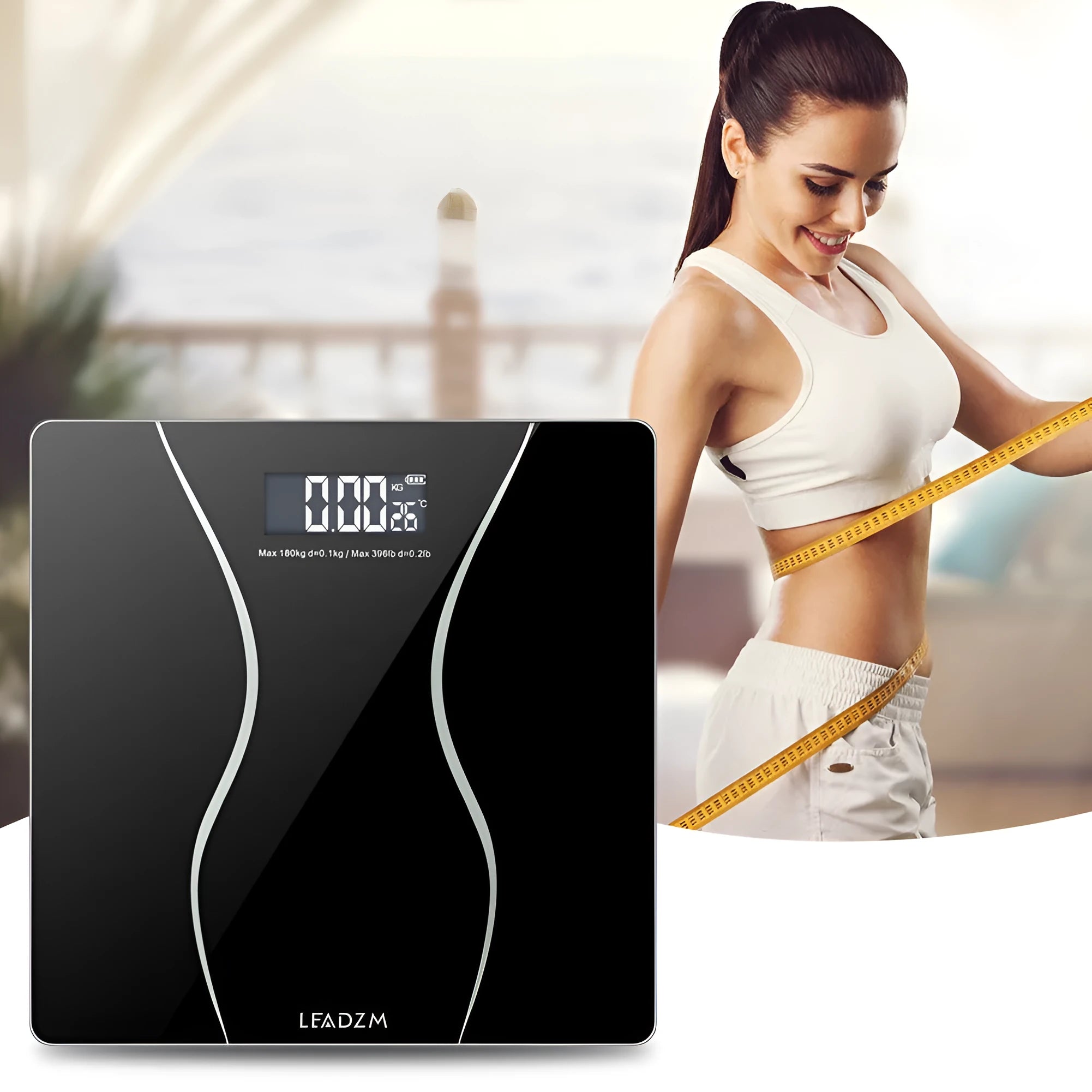 Black digital electronic body weight scale with 180kg capacity for home use