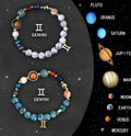 Natural stone beaded bracelets engraved with zodiac symbols on adjustable closures