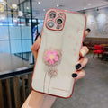 Green TPU phone case with spinning 3D floral design for iPhone with integrated screen protector