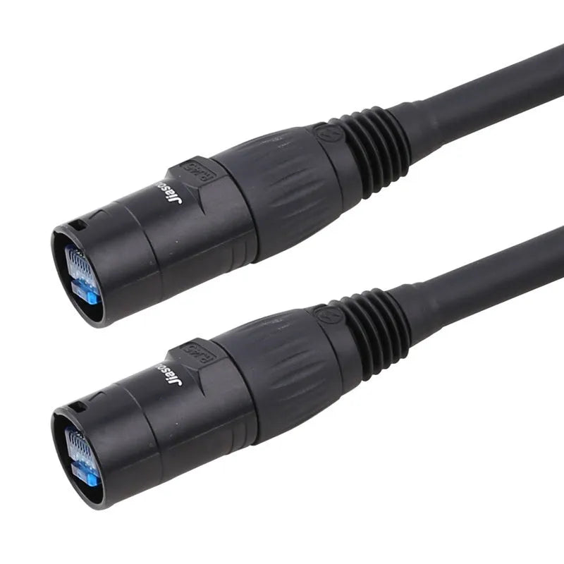 CAT6 RJ45 Ethernet network extension cable with blue connectors, shown coiled.