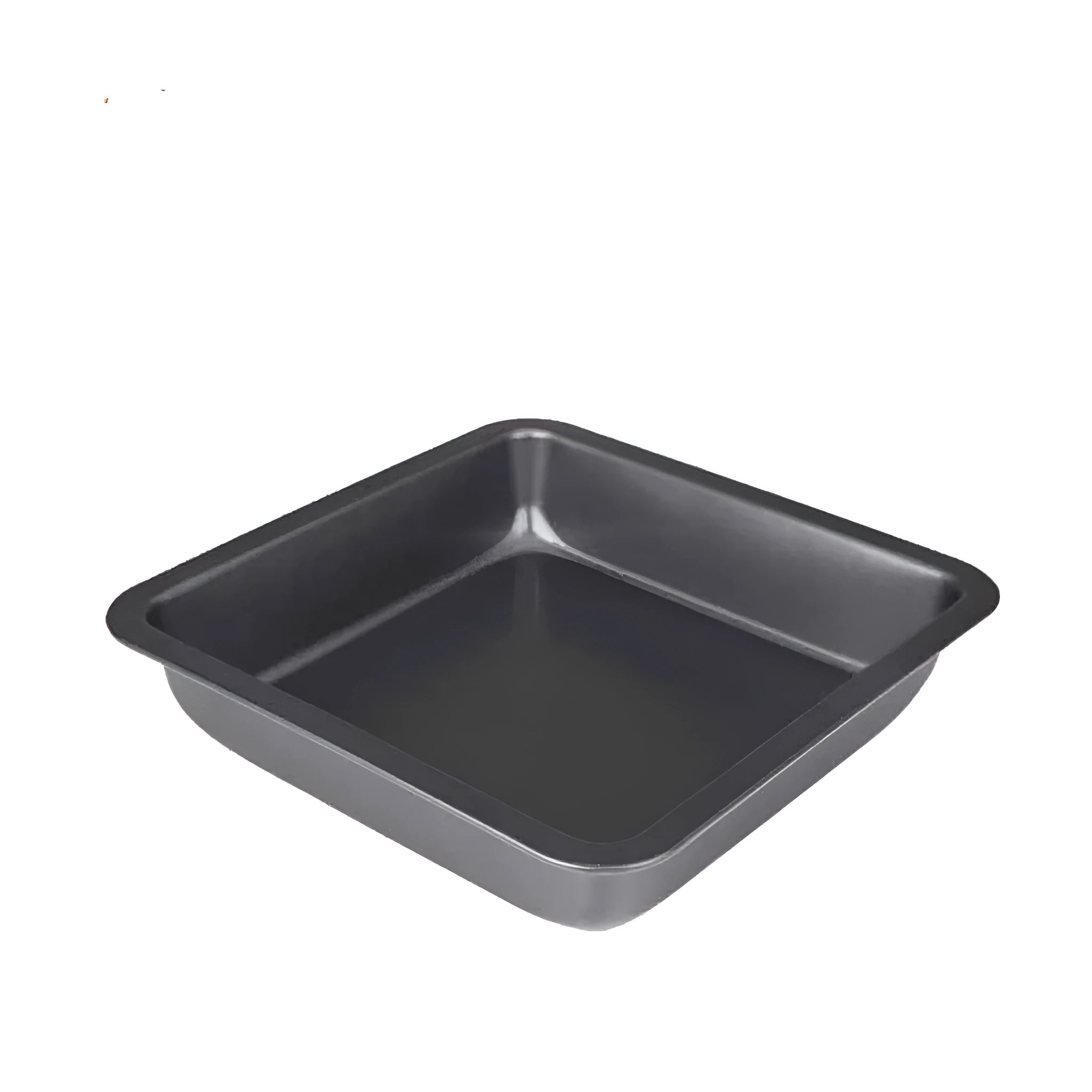 Square pizza baking pan in black finish with non-stick coating on carbon steel base