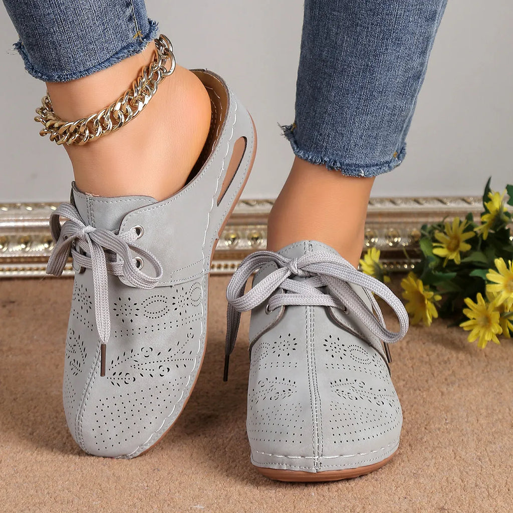 Women's lace-up wedge slippers with hollow out design in multiple colour options