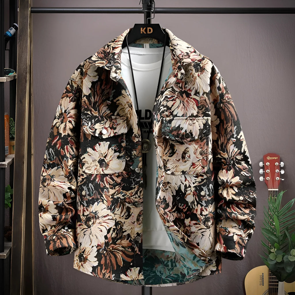 Casual long sleeve lapel shirt coat in a straight hem design, shown in one of its available colours.