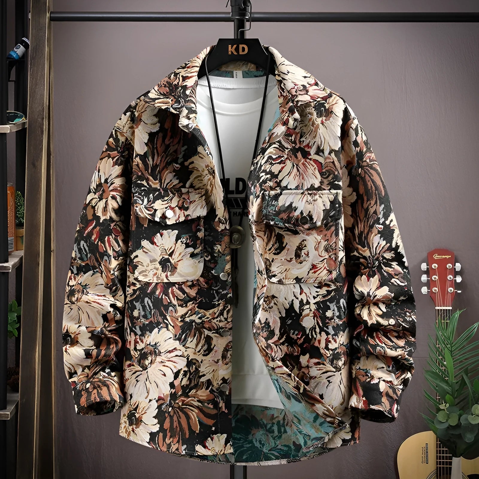 Casual long sleeve lapel shirt coat in a straight hem design, shown in one of its available colours.