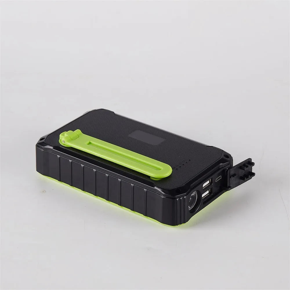 Hand solar mobile power bank 12000mAh orange green dual USB LED lamp